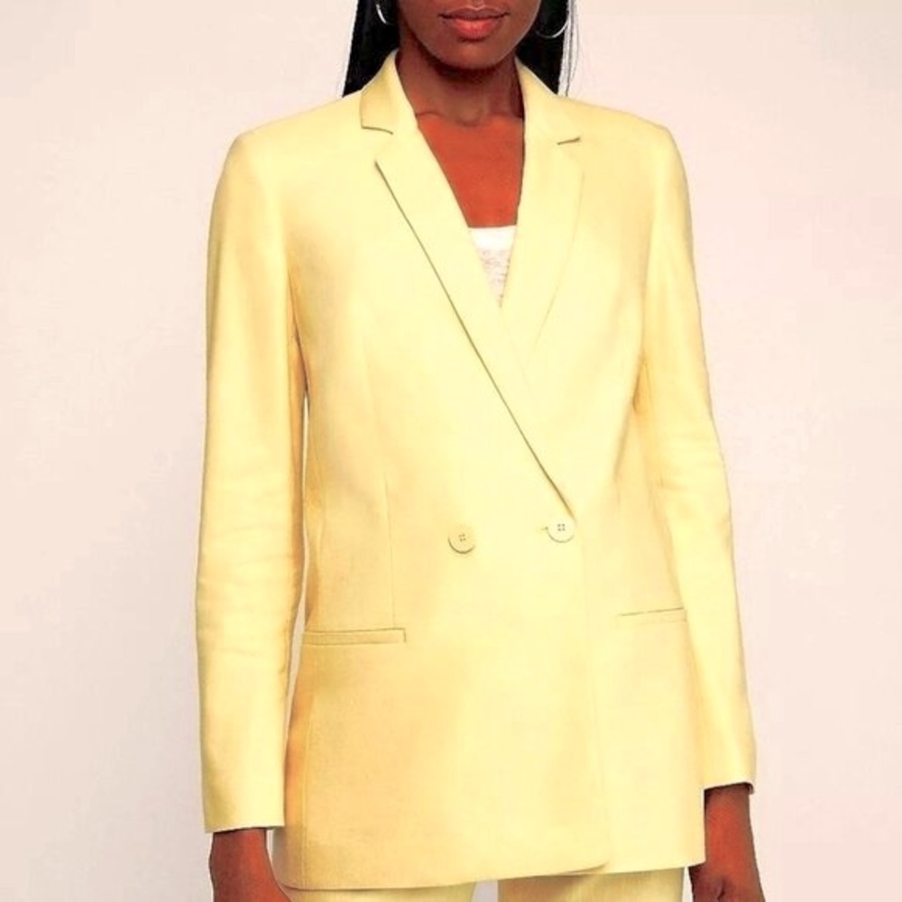 Express Double Breasted Boyfriend Linen Blend Blazer in Pineapple NWT Size XL